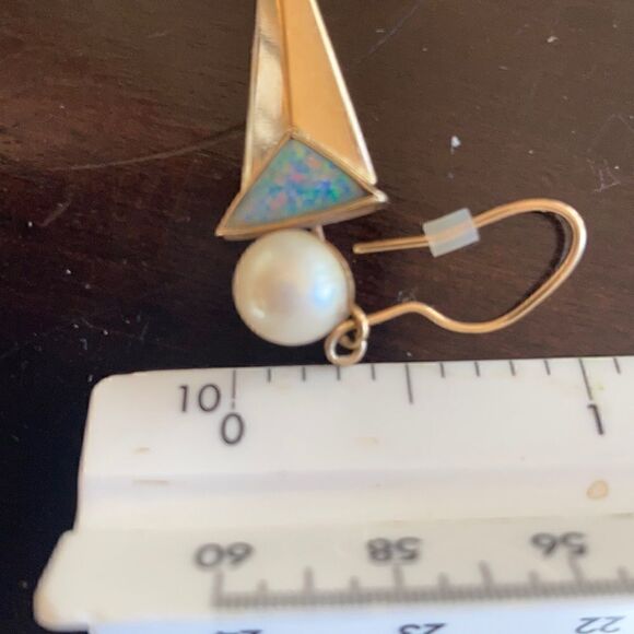 Vintage Gold Earrings Genuine 14K Gold Real Pearl Genuine Opal Artisan Earrings - Picture 13 of 16